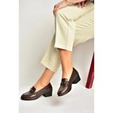 Fox Shoes Y555592003 Kahverengi Hakiki Deri Kalın Alçak Topuklu Kadın Ayakkabı