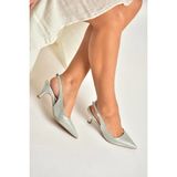 Fox Shoes Y572471514 Gümüş Sim Alçak Topuklu Kadın Abiye Ayakkabı