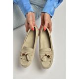 Fox Shoes Y602347002 Bej Süet Püsküllü Kadın Günlük Ayakkabı