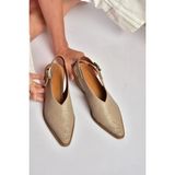 Fox Shoes Y654300403 Vizon Hakiki Deri Kalın Topuklu Kadın Ayakkabı
