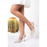 Fox Shoes Y752176315 Beyaz File Boncuk Işlemeli Ince Topuklu Kadın Ayakkabı