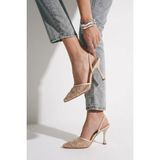 Fox Shoes Y752276315 Bej File Boncuk Işlemeli Ince Topuklu Kadın Ayakkabı