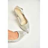 Fox Shoes Y820403014 Gümüş Sim Kalın Topuklu Kadın Abiye Ayakkabı