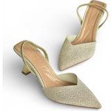 Fox Shoes Y820444214 Altın Simli Sivri Burun Kadın Topuklu Ayakkabı - 36