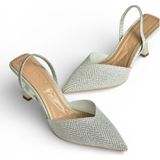 Fox Shoes Y820444214 Gümüş Simli Sivri Burun Kadın Topuklu Ayakkabı - 38
