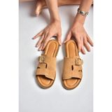 Fox Shoes Y944791002 Taba Hakiki Deri Süet Kadın Terlik
