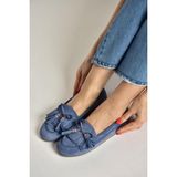 Fox Shoes Y996271002 Mavi Süet Püskül Detaylı Kadın Babet