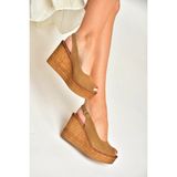 Fox Shoes Y996553502 Taba Süet Dolgu Topuklu Kadın Ayakkabı