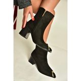 Fox Shoes Z308400002 Siyah Süet Kalın Topuklu Kadın Bot