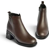 Fox Shoes Z555200203 Kahverengi Hakiki Deri Kalın Alçak Topuklu Kadın Bot