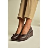 Fox Shoes Z555290403 Kahverengi Hakiki Deri Dolgu Tabanlı Kadın Ayakkabı