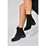 Fox Shoes Z555670602 Siyah Hakiki Deri Süet Kalın Topuklu Kadın Bot