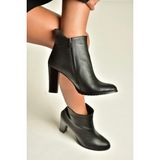 Fox Shoes Z654047903 Siyah Hakiki Deri Kalın Topuklu Kadın Bot