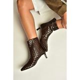 Fox Shoes Z676588909 Kahverengi Örgü Detaylı Kitten Topuklu Bilek Boy Kadın Bot