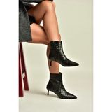Fox Shoes Z676588909 Siyah Örgü Detaylı Kitten Topuklu Bilek Boy Kadın Bot