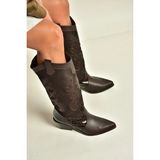 Fox Shoes Z920123909 Kahverengi Alçak Topuklu Kovboy Model Kadın Çizme