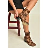 Fox Shoes Z920234002 Leopar Süet Kalın Topuklu Kadın Bot