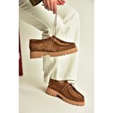 Fox Shoes Z944012961 Taba Süet Bağcıklı Kalın Tabanlı Makosen Loafer Ayakkabı