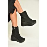 Fox Shoes Z946051901 Siyah Nubuk Dolgu Tabanlı Kadın Bot