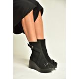 Fox Shoes Z946052701 Siyah Nubuk Dolgu Tabanlı Kadın Bot