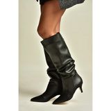 Fox Shoes Z965170409 Siyah Ince Topuklu Büzgülü Kadın Çizme