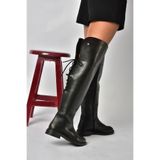 Fox Shoes Z973780109 Siyah Alçak Topuklu Diz Üstü Klasik Kadın Binici Çizme