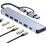 Foxyn FXN-071 USB Splitter Usb-C 7 In 1 Otg Type C USB 3.0 Pd Veri Data Aktarım Çoklayıcı Çevirici - Gri