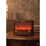 Fp-821 Nostaljik Radyo Şömine Görünümlü Led Işık Fenerli Bluetooth,Hafıza Kartı,Usb Bellek,Aux Ve Radyo Destekli Hoparlör Kızıl Ahşap
