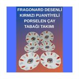 Fragonard Desenli Kırmızı Puantiyeli Porselen Çay Tabağı Takımı