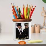 Fraklı Atatürk ve Komutan Ahşap Seramik Kalemlik -r220 - Renkli
