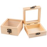 Framendino, 2 paket küçük ahşap kutu menteşeli kapaklı bitmemiş ahşap takı kutusu 3.5x3.5x1.8 inç boş ahşap hediye kutuları DIY zanaat takı organizatör için