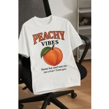 Framgan Erkek/Kadın PEACHY VİBES ŞEFTALİ Özel Baskılı Günlük Kısa Kol Bisiklet Yaka Pamuklu T-Shirt
