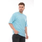 Franco Renzo Erkek Oversize Fit Organik Pamuk Kalın Dokulu Bisiklet Yakalı Bebe Mavi T-Shirt - 04G-Mavi