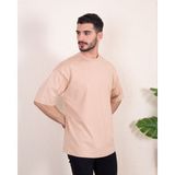 Franco Renzo Erkek Oversize Fit Organik Pamuk Kalın Dokulu Bisiklet Yakalı Bej T-Shirt