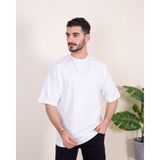 Franco Renzo Erkek Oversize Fit Organik Pamuk Kalın Dokulu Bisiklet Yakalı Beyaz T-Shirt