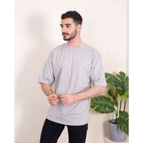 Franco Renzo Erkek Oversize Fit Organik Pamuk Kalın Dokulu Bisiklet Yakalı Gri T-Shirt