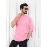 Franco Renzo Erkek Oversize Fit Organik Pamuk Kalın Dokulu Bisiklet Yakalı Pembe T-Shirt