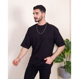 Franco Renzo Erkek Oversize Fit Organik Pamuk Kalın Dokulu Bisiklet Yakalı Siyah T-Shirt