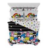 Franco Sanrio Hello Kitty & Friends Nevresim Takımı 7 Parça Süper Yumuşak Yorgan ve Çarşaf Seti, Şemsiyeli, Kraliçe, (%100 Resmi Lisanslı Ürün) Koleksiyon Ürünleri