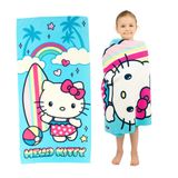 Franco Sanrio Hello Kitty Süper Yumuşak Hafif%100 Geri Dönüştürülmüş Plaj Havlusu Geri Dönüştürülmüş Plastik Şişelerden Üretilmiştir, 147 cm x 71 cm (%100 Resmi Lisanslı Sanrio Ürünü)