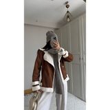 Frank Peluş Kaplama Süet Görünümlü Kaban 2396 - 36 - Taba