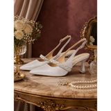 Frank Valentia FV501 Kadın Sivri Burun Kristal Detaylı Slingback Topuklu Ayakkabı – Premium Lüks Tasarım - Kahverengi