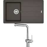 Franke Bfg 611 Granit Slate Grey Evye, Active Plus Doccia Krom Spiralli Armatür Seti - Slate Grey + Krom Set - Gri