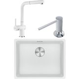Franke Maris Mrg 110-52 Granit Eviye-Active Plus Doccia 2.0 Armatür-Sıvı Sabunluk Üçlü Set Bianco