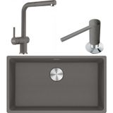Franke Maris Mrg 110-72 Granit Eviye-Active Plus Doccia 2.0 Armatür-Sıvı Sabunluk Üçlü Set Stone Grey