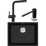 Franke MRG 110-52 Nero Granit Eviye + Active Plus Doccia 2.0 Nero Spiralli Mutfak Bataryası ve Comfort Nero Sıvı Sabunluk Seti