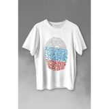 Fransa Bayrağı Damgası Parmak Izi Baskılı Tişört Unisex T-Shirt - Beyaz