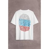 Fransa Bayrağı Damgası Parmak İzi Sırt Ön Baskılı Oversize Tişört Unisex T-Shirt Beyaz XL