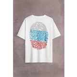 Fransa Bayrağı Damgası Parmak İzi Sırt Ön Baskılı Oversize Tişört Unisex T-Shirt