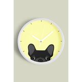 Fransız Bulldog Köpek Tasarım Modern Duvar Saati - Salon, Çocuk Odası, Genç Odası - 30cm - Önü Camlı, JH0236S30BKP
